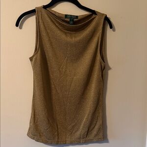 Lauren Ralph Lauren Metallic Gold Sleeveless Cowl Tank